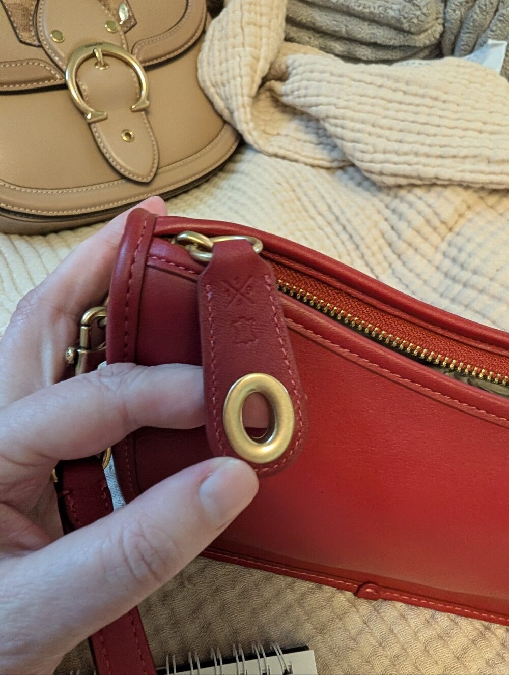 Coach Red Leather Crossbody with Gold Chain Strap - Picture 10 of 11